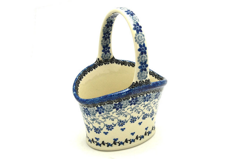 7 3/8"H x 4 1/8"W x 5 1/8"L
 Polish Pottery Basket - Small Hand - Silver Lace A30-2158a (7 3/8"H x 4 1/8"W x 5 1/8"L
)