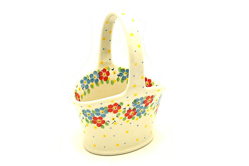 7 3/8"H x 4 1/8"W x 5 1/8"L
 Polish Pottery Basket - Small Hand - Summer Blossom A30-2413a (7 3/8"H x 4 1/8"W x 5 1/8"L
)