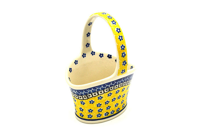 7 3/8"H x 4 1/8"W x 5 1/8"L
 Polish Pottery Basket - Small Hand - Sunburst A30-859a (7 3/8"H x 4 1/8"W x 5 1/8"L
)