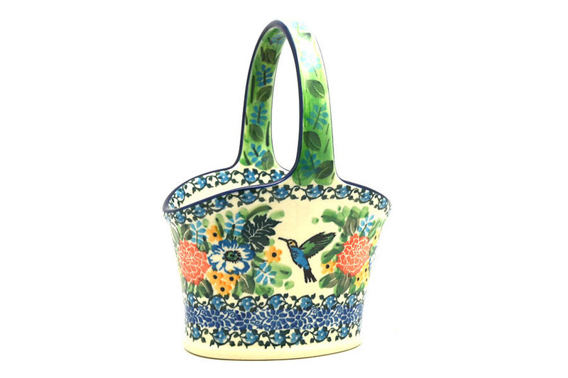 7 3/8"H x 4 1/8"W x 5 1/8"L
 Polish Pottery Basket - Small Hand - Unikat Signature - U3271 A30-U3271 (7 3/8"H x 4 1/8"W x 5 1/8"L
)