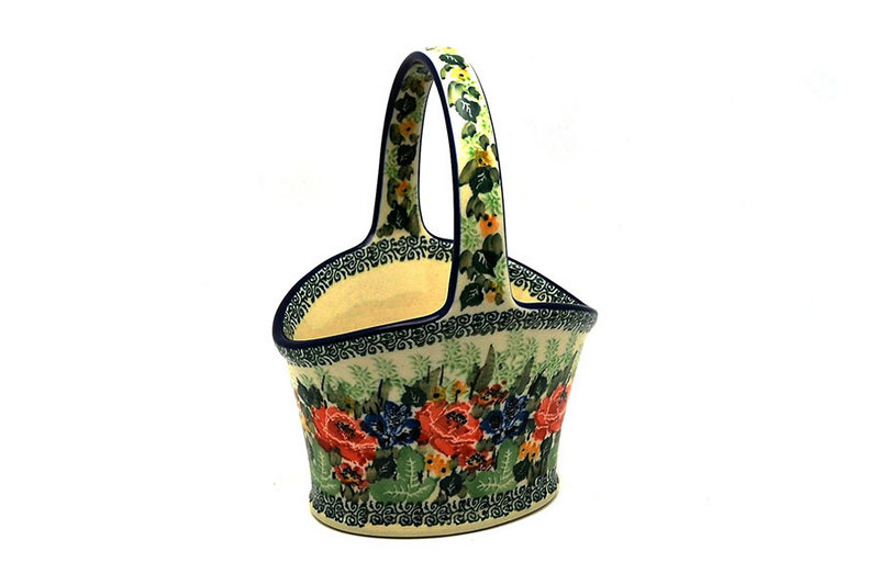 7 3/8"H x 4 1/8"W x 5 1/8"L
 Polish Pottery Basket - Small Hand - Unikat Signature - U4400 A30-U4400 (7 3/8"H x 4 1/8"W x 5 1/8"L
)