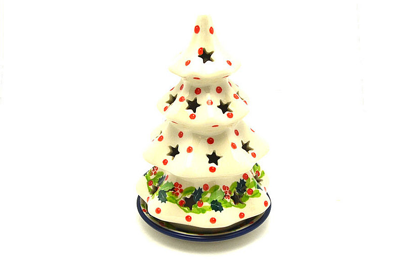 7"H x 4 1/2"W
 Polish Pottery Christmas Tree Luminarz - Medium (7") - Christmas Holly 513-2541a (7"H x 4 1/2"W
)