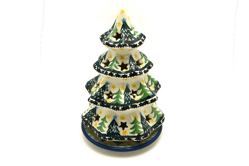 7"H x 4 1/2"W
 Polish Pottery Christmas Tree Luminarz - Medium (7") - Christmas Trees 513-1284a (7"H x 4 1/2"W
)