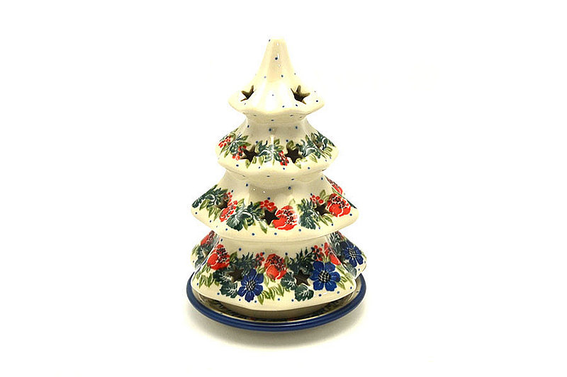 7"H x 4 1/2"W
 Polish Pottery Christmas Tree Luminarz - Medium (7") - Garden Party 513-1535a (7"H x 4 1/2"W
)