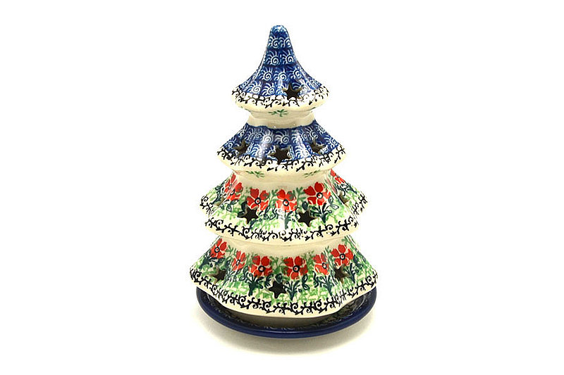 7"H x 4 1/2"W
 Polish Pottery Christmas Tree Luminarz - Medium (7") - Maraschino 513-1916a (7"H x 4 1/2"W
)