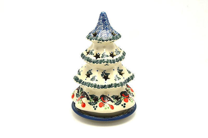 7"H x 4 1/2"W
 Polish Pottery Christmas Tree Luminarz - Medium (7") - Red Robin 513-1257a (7"H x 4 1/2"W
)