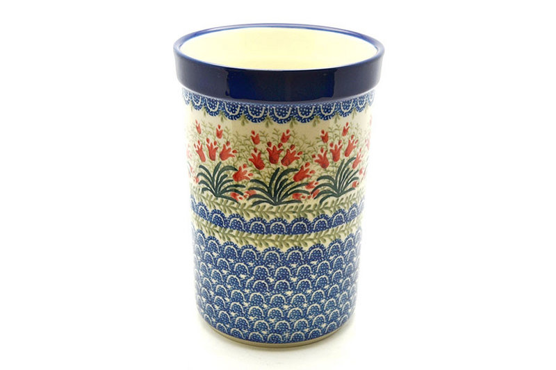 8"H x 5 1/2"W
 Polish Pottery Wine Crock - Crimson Bells 169-1437a (8"H x 5 1/2"W
)