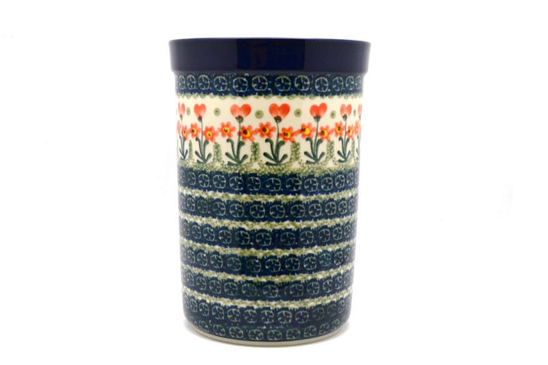 8"H x 5 1/2"W
 Polish Pottery Wine Crock - Peach Spring Daisy 169-560a (8"H x 5 1/2"W
)