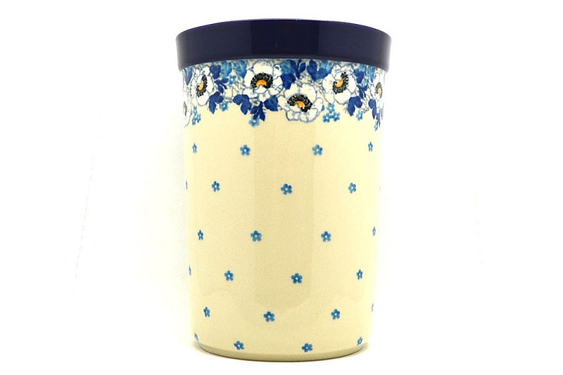 8"H x 5 1/2"W
 Polish Pottery Wine Crock - White Poppy 169-2222a (8"H x 5 1/2"W
)