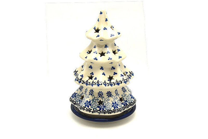 8"H x 5"W
 Polish Pottery Christmas Tree Luminarz - Large (8") - Silver Lace 602-2158a (8"H x 5"W
)