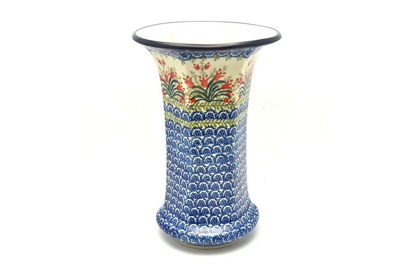 9 1/2"H x 6 1/4"W (at the lip)
 Polish Pottery Vase - Large - Crimson Bells 052-1437a (9 1/2"H x 6 1/4"W (at the lip)
)