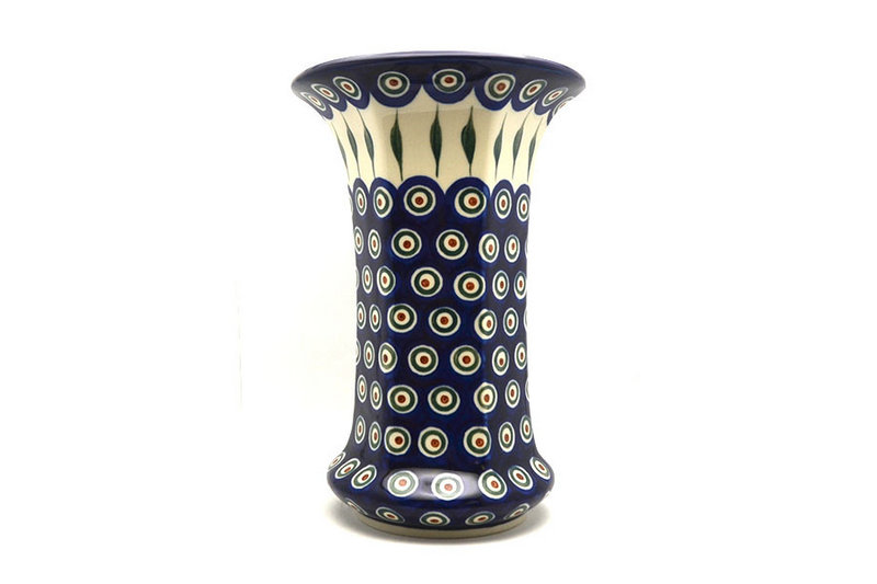 9 1/2"H x 6 1/4"W (at the lip)
 Polish Pottery Vase - Large - Peacock 052-054a (9 1/2"H x 6 1/4"W (at the lip)
)