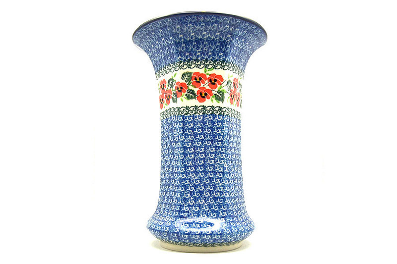 9 1/2"H x 6 1/4"W (at the lip)
 Polish Pottery Vase - Large - Red Pansy 052-2538a (9 1/2"H x 6 1/4"W (at the lip)
)