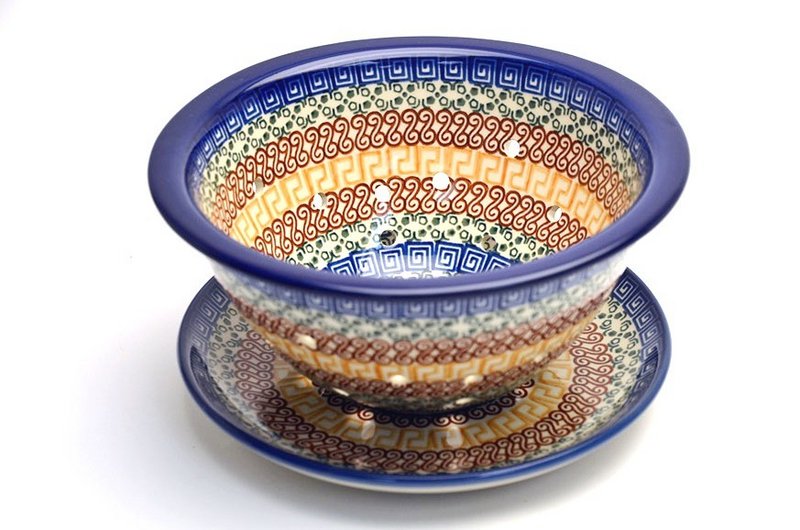 bowl: 4"H x 8"W
 Polish Pottery Berry Bowl with Saucer - Autumn 470-050a (bowl: 4"H x 8"W
)