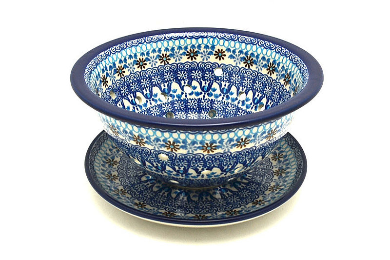 bowl: 4"H x 8"W
 Polish Pottery Berry Bowl with Saucer - Blue Yonder 470-2187a (bowl: 4"H x 8"W
)
