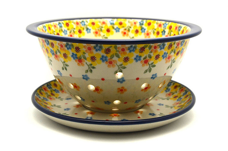 bowl: 4"H x 8"W
 Polish Pottery Berry Bowl with Saucer - Buttercup 470-2225a (bowl: 4"H x 8"W
)