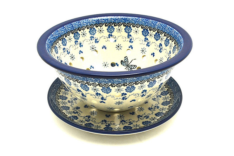 bowl: 4"H x 8"W
 Polish Pottery Berry Bowl with Saucer - Dragonfly 470-2009a (bowl: 4"H x 8"W
)