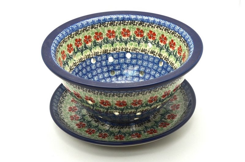 bowl: 4"H x 8"W
 Polish Pottery Berry Bowl with Saucer - Maraschino 470-1916a (bowl: 4"H x 8"W
)
