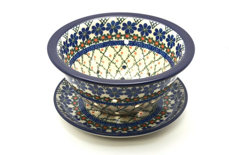 bowl: 4"H x 8"W
 Polish Pottery Berry Bowl with Saucer - Primrose 470-854a (bowl: 4"H x 8"W
)