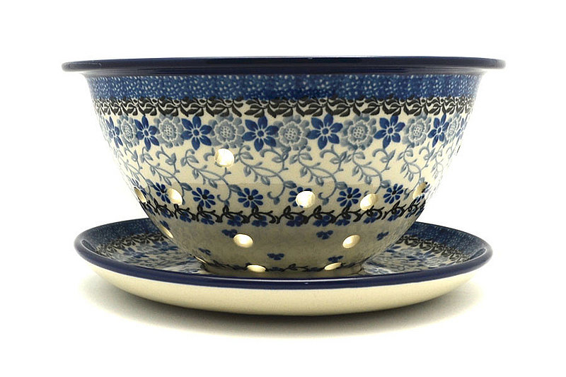 bowl: 4"H x 8"W
 Polish Pottery Berry Bowl with Saucer - Silver Lace 470-2158a (bowl: 4"H x 8"W
)