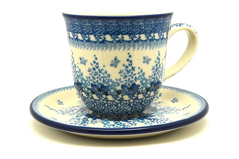 Ceramika Artystyczna Polish Pottery 8 oz. Cup & Saucer - Blue Sage B66-3277a (Ceramika Artystyczna)