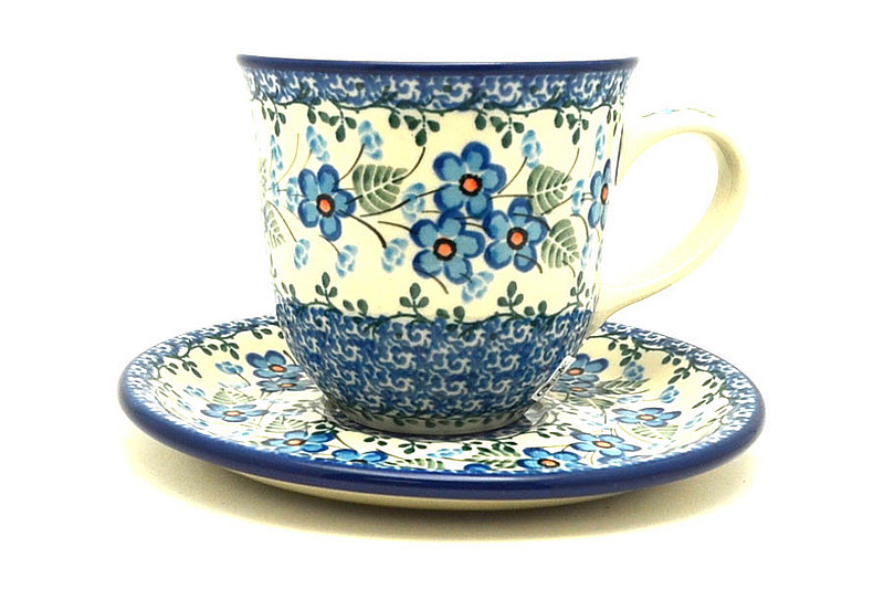 Ceramika Artystyczna Polish Pottery 8 oz. Cup & Saucer - Parisian Posies B66-2272a (Ceramika Artystyczna)