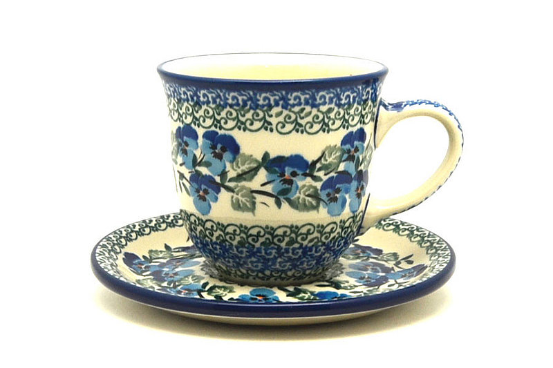 Ceramika Artystyczna Polish Pottery 8 oz. Cup & Saucer - Winter Viola B66-2273a (Ceramika Artystyczna)