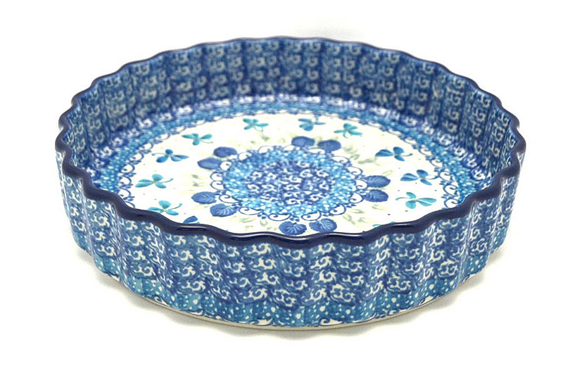 Ceramika Artystyczna Polish Pottery Baker - Fluted Quiche - Small (7") - Blue Orchids 910-2751a (Ceramika Artystyczna)