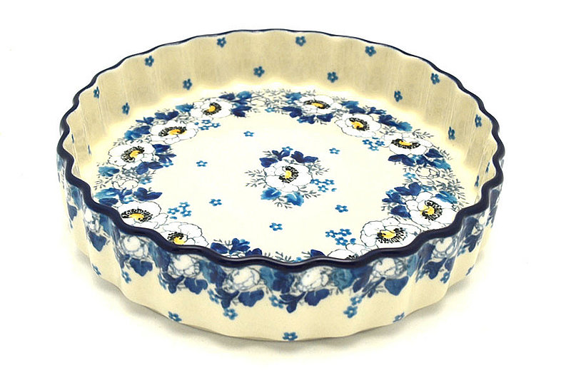 Ceramika Artystyczna Polish Pottery Baker - Fluted Quiche - Small (7") - White Poppy 910-2222a (Ceramika Artystyczna)