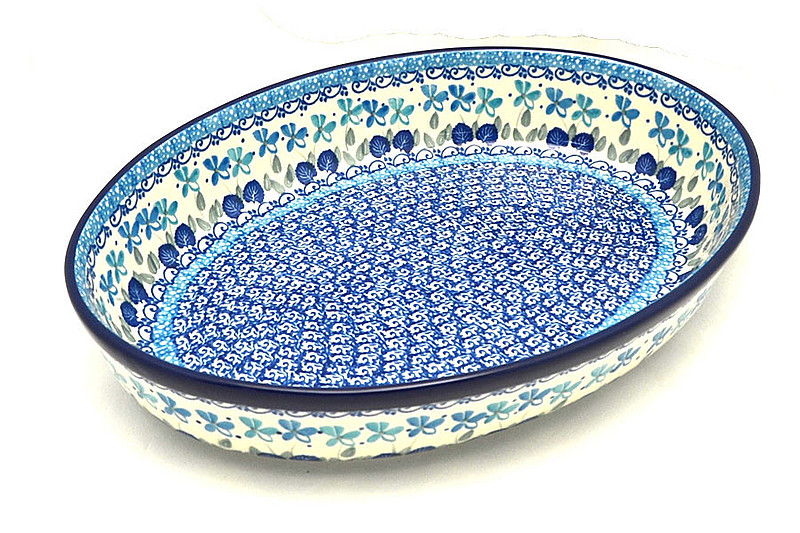 Ceramika Artystyczna Polish Pottery Baker - Oval - Large - Blue Orchids 297-2751a (Ceramika Artystyczna)