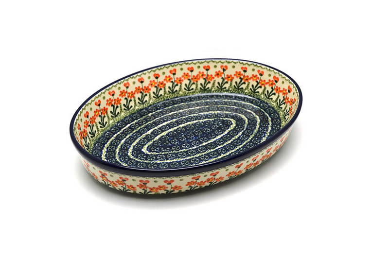 Ceramika Artystyczna Polish Pottery Baker - Oval - Large - Peach Spring Daisy 297-560a (Ceramika Artystyczna)