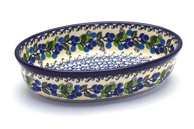 Ceramika Artystyczna Polish Pottery Baker - Oval - Small - Blue Berries 299-1416a (Ceramika Artystyczna)