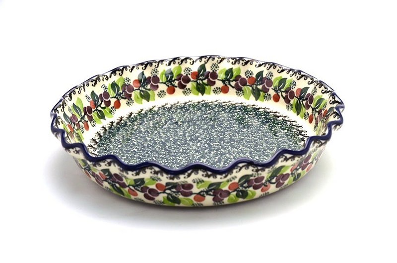 Polish Pottery Baker - Pie Dish - Fluted - Burgundy Berry Green