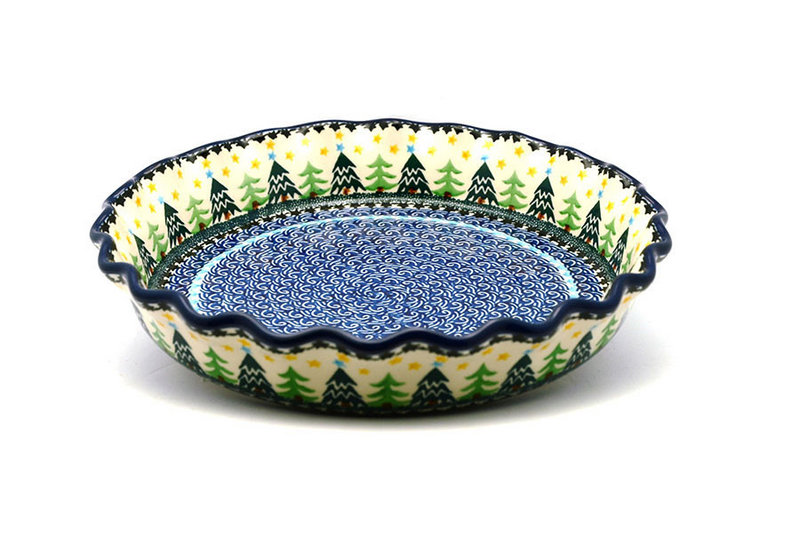 Ceramika Artystyczna Polish Pottery Baker - Pie Dish - Fluted - Christmas Trees 636-1284a (Ceramika Artystyczna)