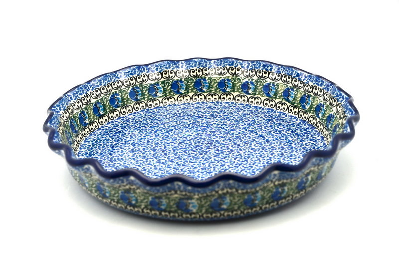 Polish Pottery Baker - Pie Dish - Fluted - Peacock Feather