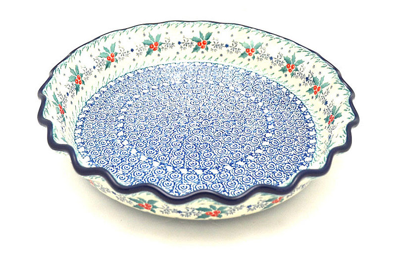 Ceramika Artystyczna Polish Pottery Baker - Pie/Quiche - Fluted - Winter Holly 636-2973a (Ceramika Artystyczna)