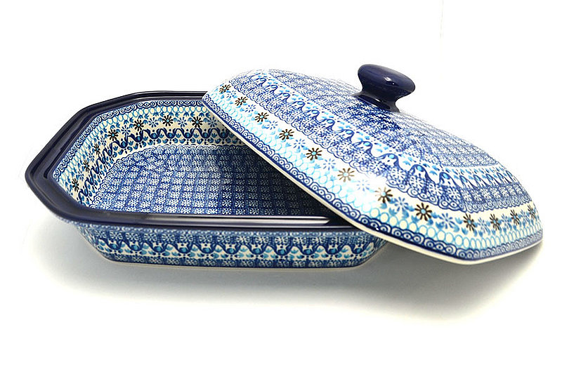 Polish Pottery Baker - Rectangular Covered - Blue Yonder