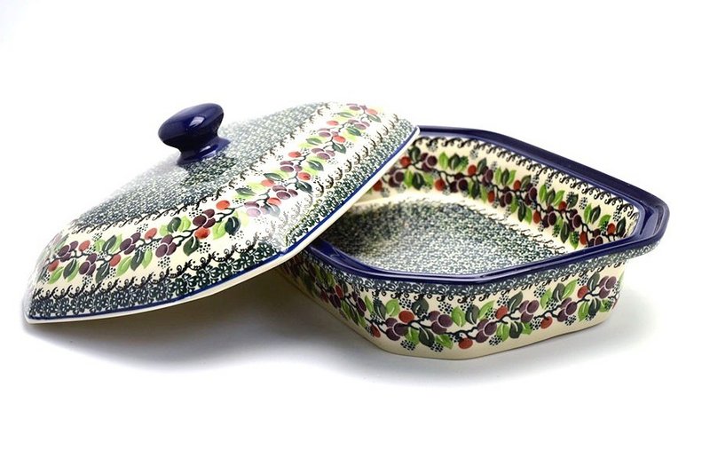Ceramika Artystyczna Polish Pottery Baker - Rectangular Covered - Large - Burgundy Berry Green 665-1415a (Ceramika Artystyczna)