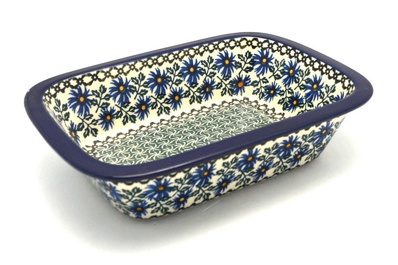 Polish Pottery Baker - Rectangular with Grip Lip - Blue Chicory