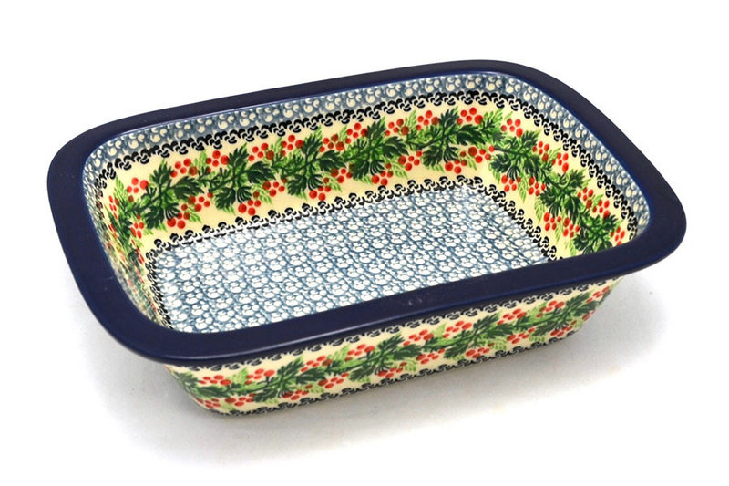 Polish Pottery Baker - Rectangular with Grip Lip - Holly Berry