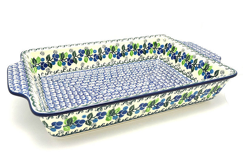 Ceramika Artystyczna Polish Pottery Baker - Rectangular with Tab Handles - 12 cups - Blue Berries A56-1416a (Ceramika Artystyczna)