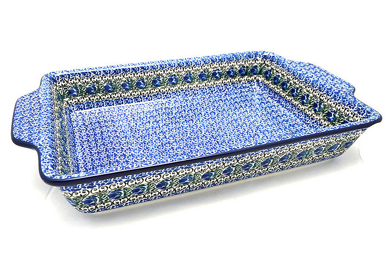 Ceramika Artystyczna Polish Pottery Baker - Rectangular with Tab Handles - 12 cups - Peacock Feather A56-1513a (Ceramika Artystyczna)