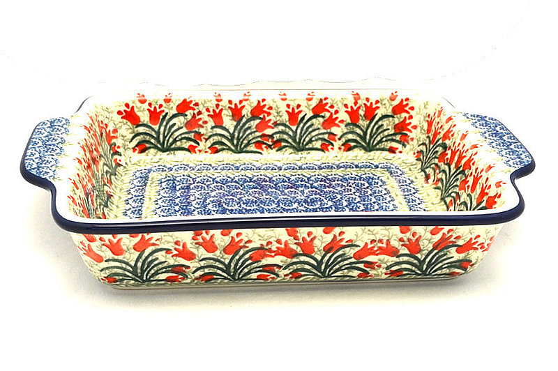 Ceramika Artystyczna Polish Pottery Baker - Rectangular with Tab Handles - 5 cups - Crimson Bells A39-1437a (Ceramika Artystyczna)