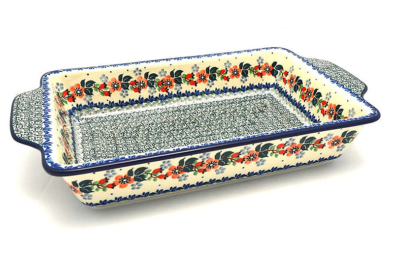 Polish Pottery Baker - Rectangular with Tab Handles - 7 cups - Cherry Blossom