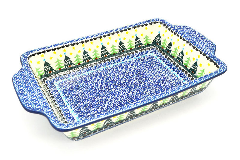 Ceramika Artystyczna Polish Pottery Baker - Rectangular with Tab Handles - 7 cups - Christmas Trees A59-1284a (Ceramika Artystyczna)