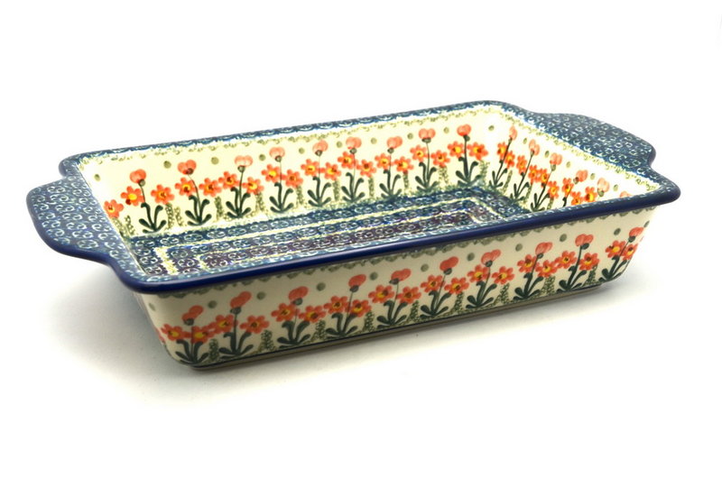 Ceramika Artystyczna Polish Pottery Baker - Rectangular with Tab Handles - 7 cups - Peach Spring Daisy A59-560a (Ceramika Artystyczna)