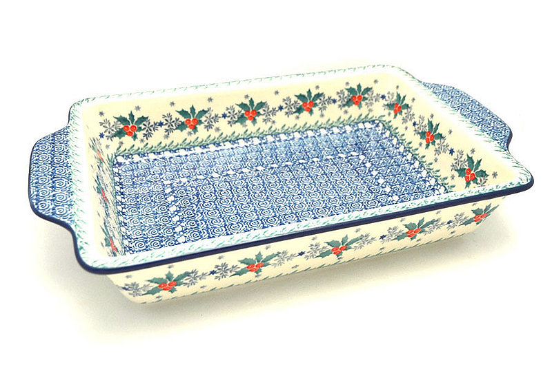 Ceramika Artystyczna Polish Pottery Baker - Rectangular with Tab Handles - 7 cups - Winter Holly A59-2973a (Ceramika Artystyczna)