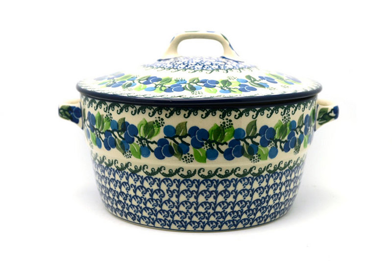 Polish Pottery Baker - Round Covered Casserole - Blue Berries