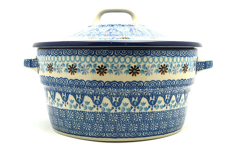 Polish Pottery Baker - Round Covered Casserole - Blue Yonder