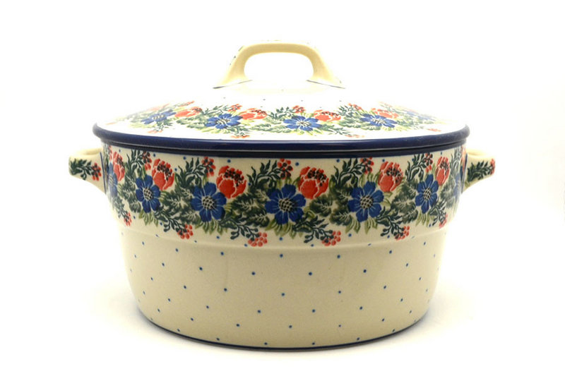 Polish Pottery Baker - Round Covered Casserole - Garden Party